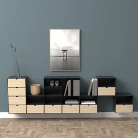 Comodino con opzione di montaggio a parete BEKIM nero/bambù