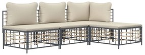 Set Divani da Giardino 4 pz con Cuscini Antracite in Polyrattan