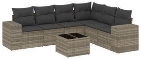 Set divani da giardino 7pz con cuscini grigio chiaro polyrattan