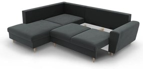 Divano angolare grigio scuro allungabile e con contenitore (con penisola a sinistra/a L) con rivestimento in velluto Kyoto – Cosmopolitan Design