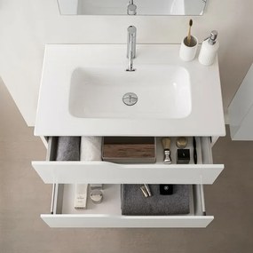 Set mobili bagno sospesi 60cm in legno mdf bianco e quercia Sumya