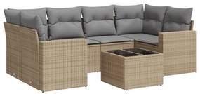 Set divani da giardino 7 pz con cuscini beige in polyrattan