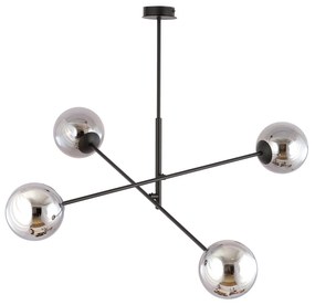 Lampadario 4 Luci Yama In Acciao Nero Con Bracci Regolabili E Vetro Fumè