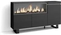 Credenza, Mobile, Cucina, 160, 3 Porte, Camino elettrico XXL, Design industriale, Nero RF3284