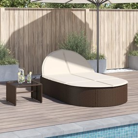 Lettino Prendisole Con Cuscini Marrone İn Polyrattan /