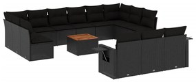 Set Divani da Giardino 14pz con Cuscini in Polyrattan Nero