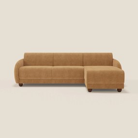 Giglio divano letto angolare con materasso alto 18 cm e penisola contenitore in morbido bouclé impermeabile T07 arancio
