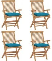 Sedie da Giardino con Cuscini Azzurro 4 pz in Massello di Teak 3065636