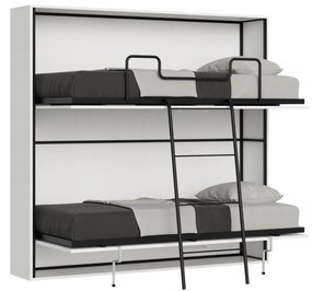 Letto a scomparsa doppio orizzontale Kando con materassi, Bianco Frassino / Non incluso