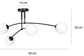 Lampadario a Sospensione in Acciaio e Vetro PREGOS 4 Nero/Bianco 4xE14