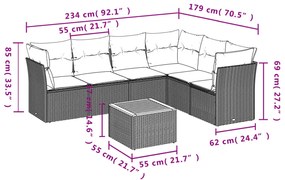 Set divani da giardino 7 pz con cuscini grigio in polyrattan