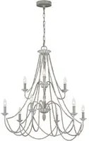 Lampadario Classico Maryville Acciaio Grigio Slavato Legno 9 Luci E14