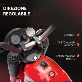 Moto Elettrica per Bambini 6V 3 Ruote Rossa...