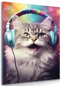 Stampa su tela – Gatto con cuffie