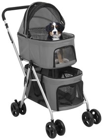 Passeggino cani pieghevole 2 livelli grigio 83x48x97cm tessuto