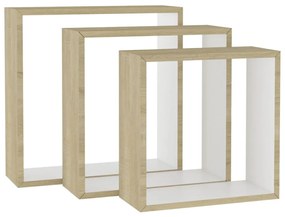 Mensole a cubo da parete 3 pz bianco rovere sonoma