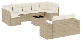 Set divano da giardino 10 pz con cuscini beige in polyrattan