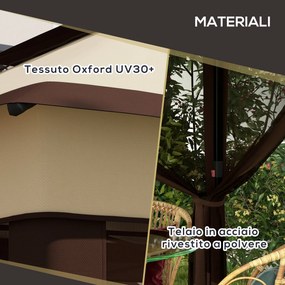 Gazebo Regolabile su 3 Livelli con Pareti Rimovibili 3x3m in Acciaio e tessuto Oxford Caffè e Beige...
