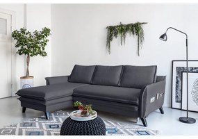 Divano letto angolare antracite, angolo sinistro Charming Charlie - Miuform