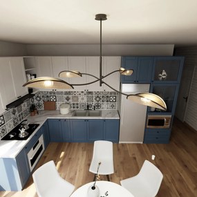 Sospensione Nordica 4 Luci Ares In Acciaio E Rattan Con Bracci Regolabili