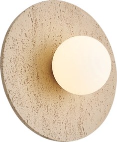 Lampada da parete Japandi in pietra naturale rotonda con vetro opale - Josie