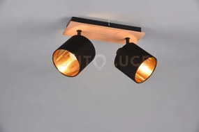 Tommy barra 2 spots base legno con paralumi nero e oro l. 30cm 2 lu...