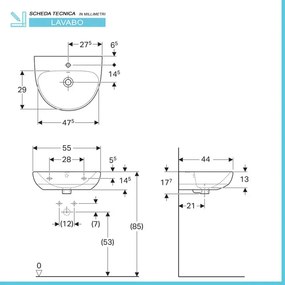 Lavabo sospeso Geberit 55 cm in ceramica bianco Selnova