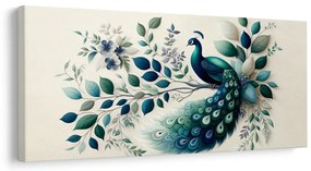 Quadro su tela – Pavone blu in composizione floreale