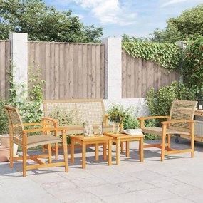 Set Salotto Da Giardino 5 Pz Beige İn Polyrattan E Legno Acacia /