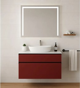 Mobile da bagno sospeso sotto lavabo L 79.5 x H 60 x P 45.5 cm rosso opaco, 2 cassetti Fusion