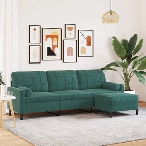 Divano A 3 Posti Con Poggiapiedi Verde Scuro 210cm İn Velluto /