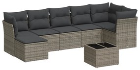 Set divano da giardino 8 pz con cuscini grigio in polyrattan