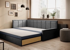 Divano blu/grigio allungabile/con contenitore e rivestimento in ciniglia 214 cm Fulgeo – ELTAP