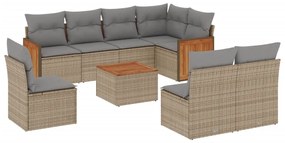 Set Divano da Giardino 9 pz con Cuscini Beige in Polyrattan