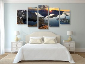 Quadri 5 pezzi – Affascinante panorama montano al tramonto