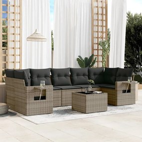 Set Divano da Giardino 8 pz con Cuscini Grigio in Polyrattan