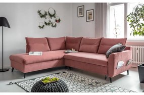 Divano letto angolare in velluto rosa L, angolo sinistro Stylish Stan - Miuform