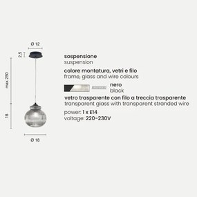 Lampada sospensione D18 cm in vetro soffiato Trasparente - MADAGASCAR Mod1