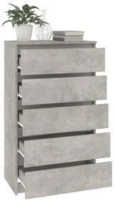 Cassettiera grigio cemento 60x36x103 cm in legno multistrato