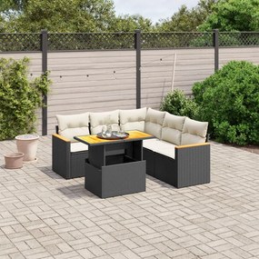 Set divano da giardino 6 pz con cuscini nero in polyrattan