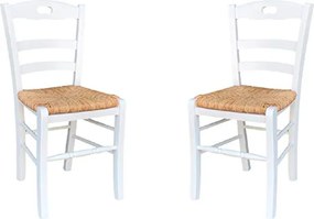 Sedia da cucina con seduta paglia LOIRE Laccato Bianco SET 2 PZ