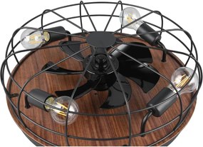 Plafoniera nera opaca e marrone con telecomando e ventilatore Trondheim – Trio