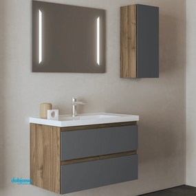 Mobile Bagno Sospeso "Grace 4" Da 80 Cm Composto Da Due Cassetti Lavabo E Specchio Con Barra Led