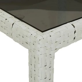 Tavolo Giardino 90x90x75 cm Vetro Temperato e Polyrattan Bianco