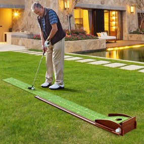 Costway Tappetino da golf per putt con sistema automatico di ritorno della palla, Allenamento con 3 palline da golf 277x29cm