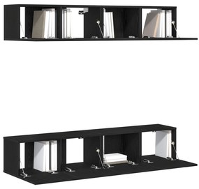 Set di mobili tv a parete in 4 pezzi in legno ingegnerizzato nero e rovere