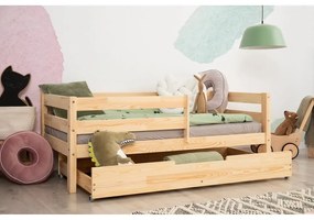Letto da bambini estraibile di colore naturale in pino massiccio con contenitore con rete inclusa 90x200 cm CPD – Adeko
