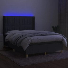 Letto a molle materasso e led grigio scuro 140x190cm in tessuto