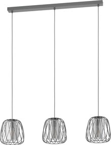 Lampadario Moderno Floresta nero paralume nero e trasparente 3x E27 EGLO