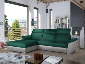 Divano letto matrimoniale angolare Cannes - Tessuto grigio+tessuto verde scuro